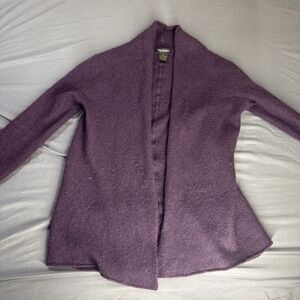 Philosophy Dane Lewis 100% Cashmere Cardigan Sz M Taupe Open Front Soft Purple